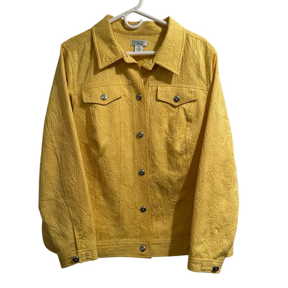 Laura Ashley Bling Button Lined Jacket Womens 2X Yellow Raised Floral Print - Picture 1 of 17
